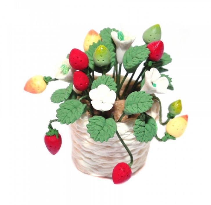 Artificial Miniature Flowers in a White Pot, Yellow and Red Dollhouse
